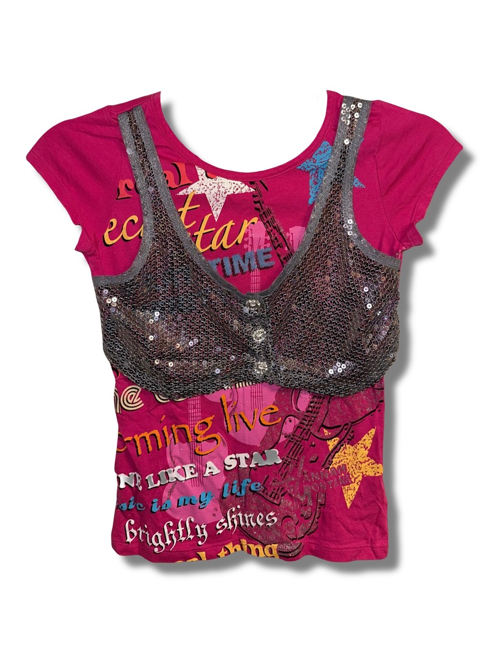 Vtg Y2K Hannah Montana Glittery Sequin Vest Shirt